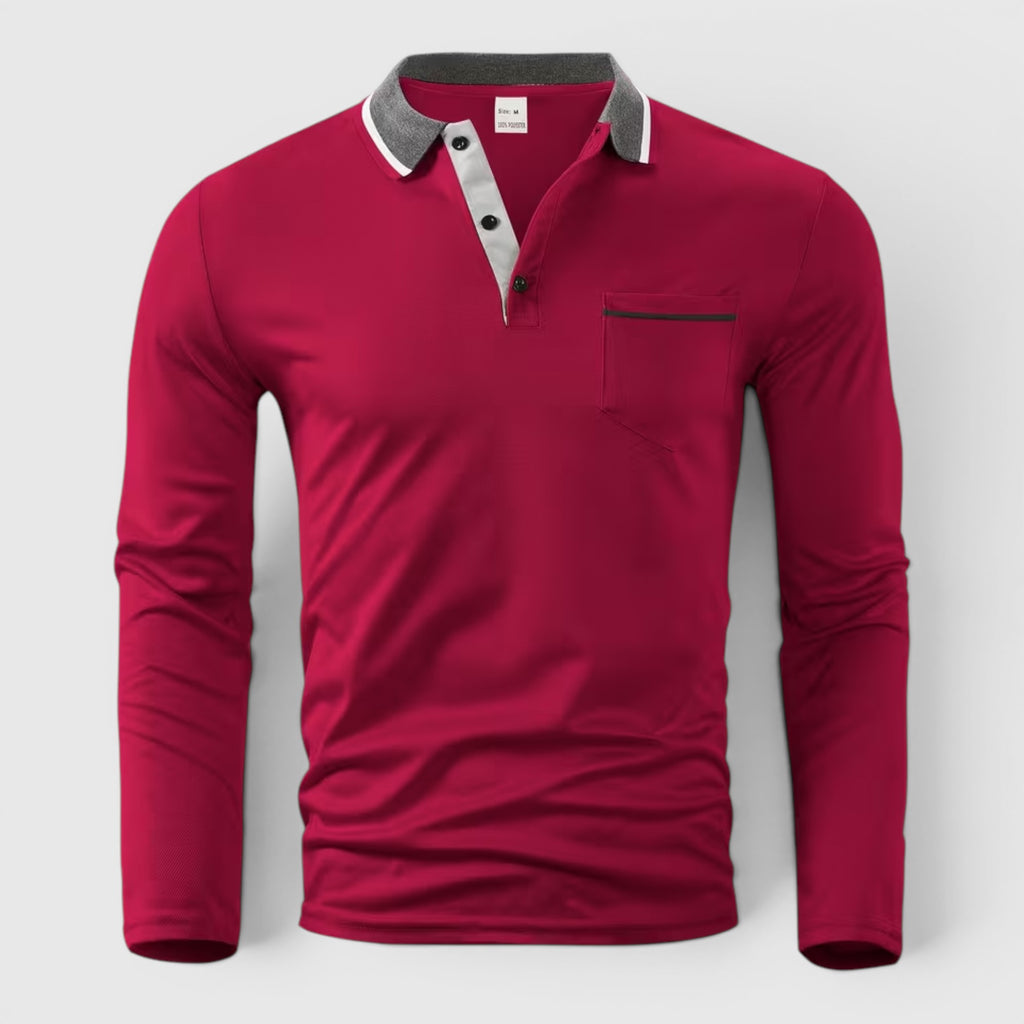 Ellmont London | Men's Long Sleeve Polo Shirt Contrast Collar Regular Fit Button Up