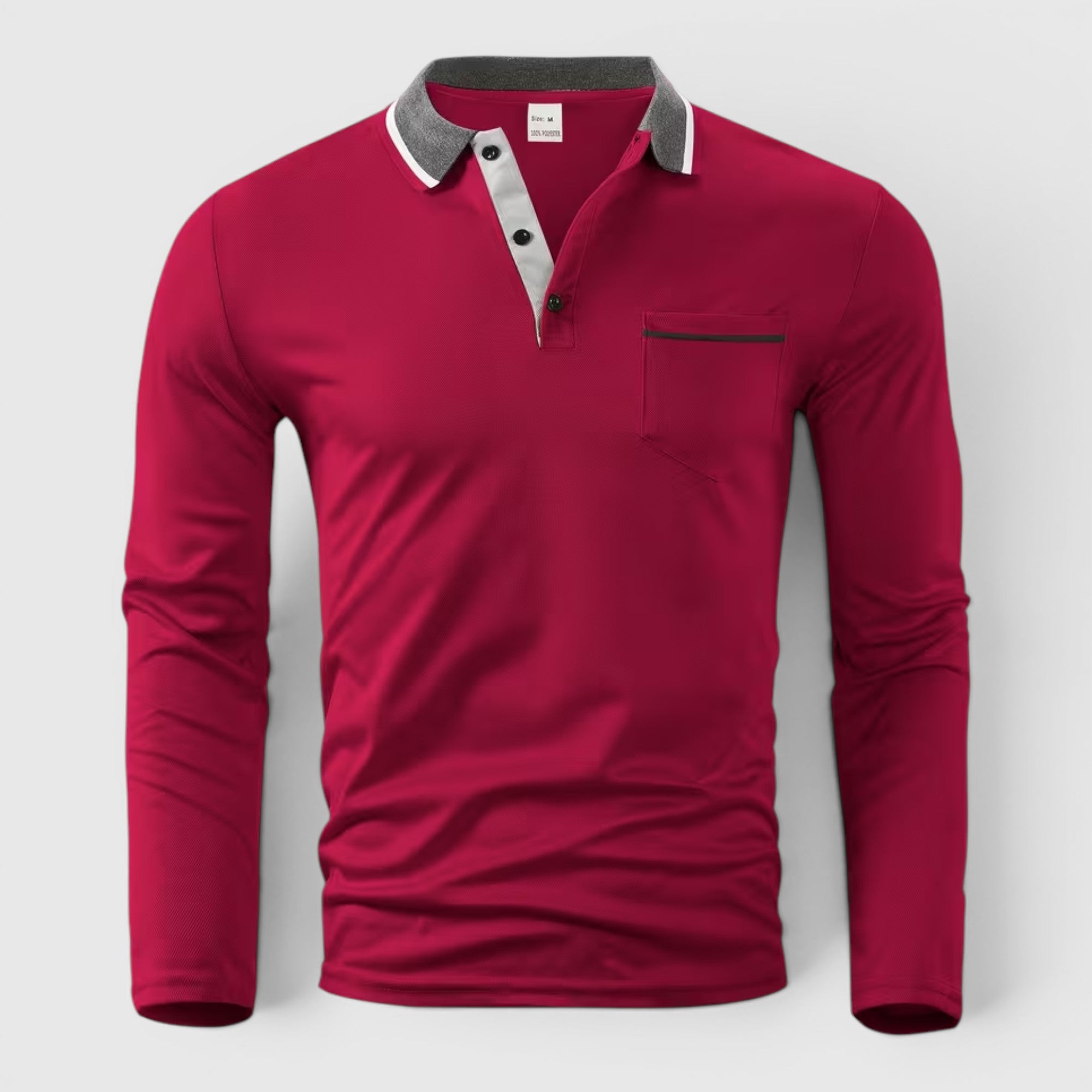 Ellmont London | Men's Long Sleeve Polo Shirt Contrast Collar Regular Fit Button Up