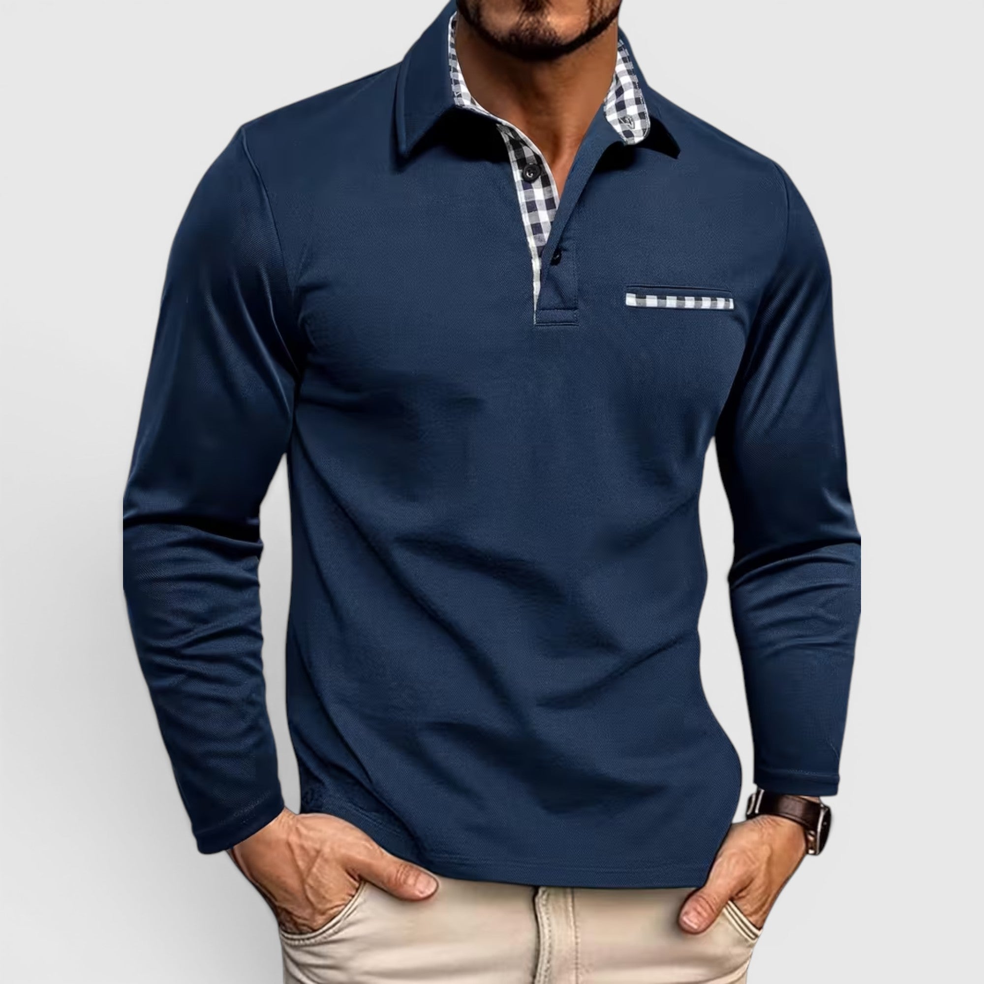 Derek | Men's Polo Longsleeve V-Neck Sweater Quick-Dry Plaid Shirt