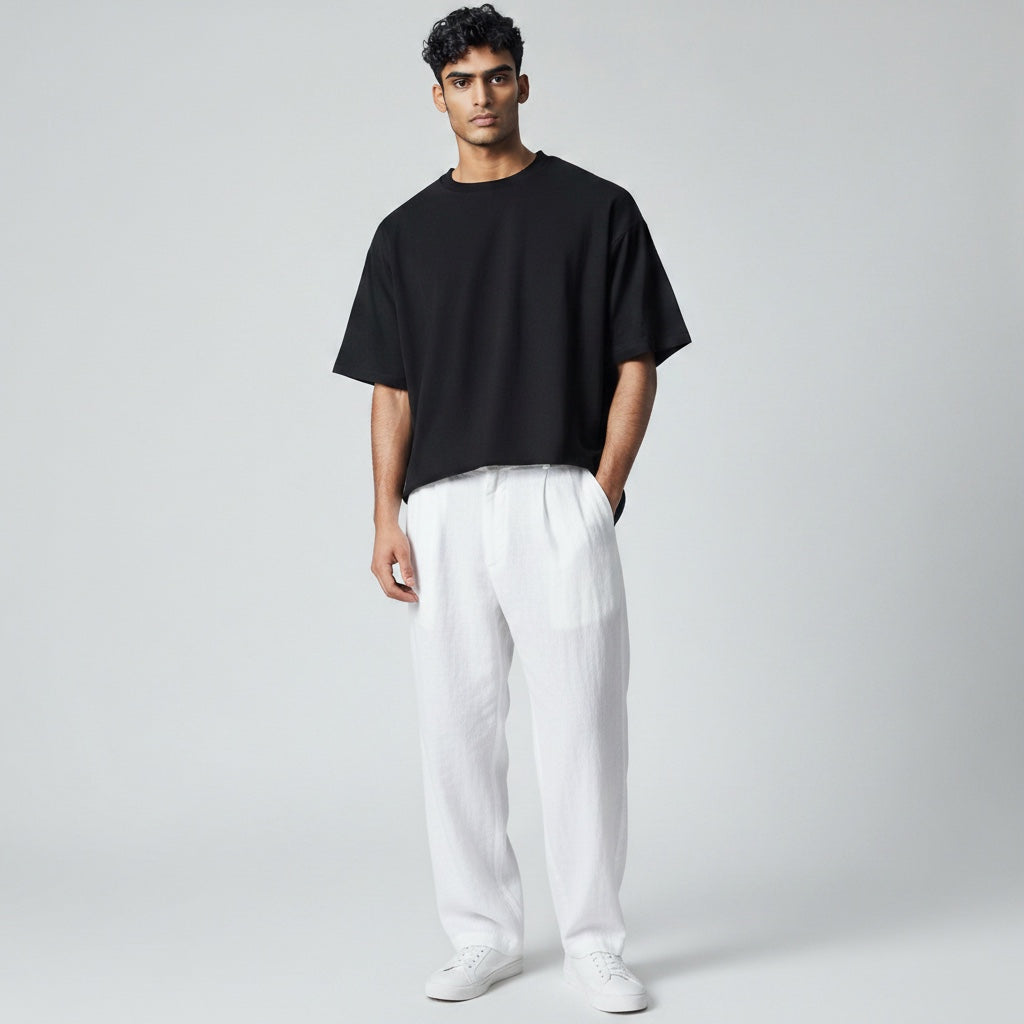 Ellmont London | Men’s Casual Wide Leg Drawstring Summer Linen Trousers