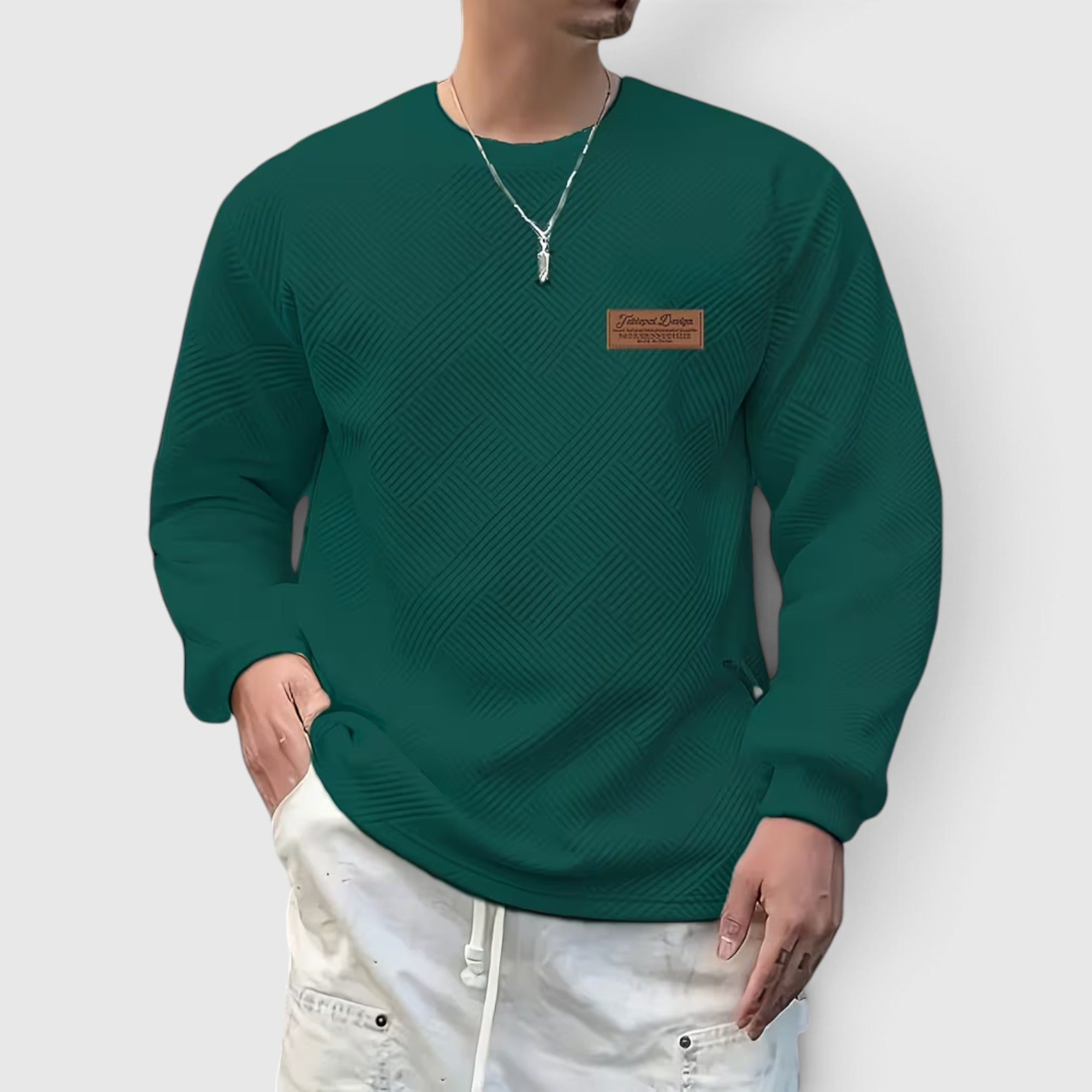 Nathan | Men's Casual Jacquard Sweatshirt – Long Sleeve Crew Neck Sweater