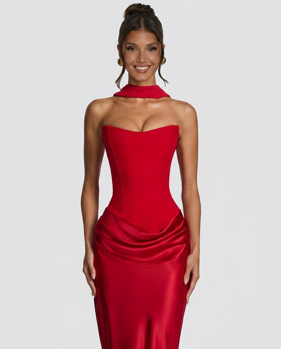 Women's Satin Look Tie-Up Maxi Dress