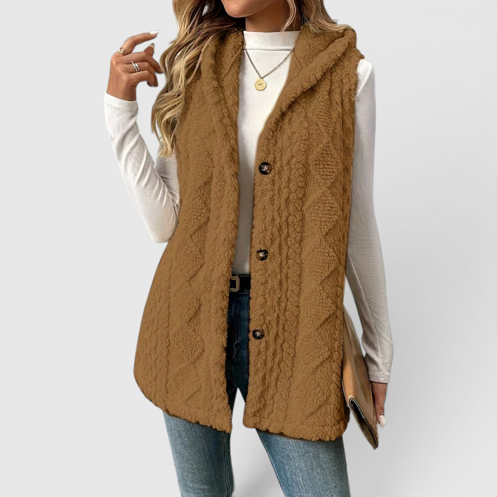 Ellmont London | Women's Warm Vest Button Front Hooded Outerwear
