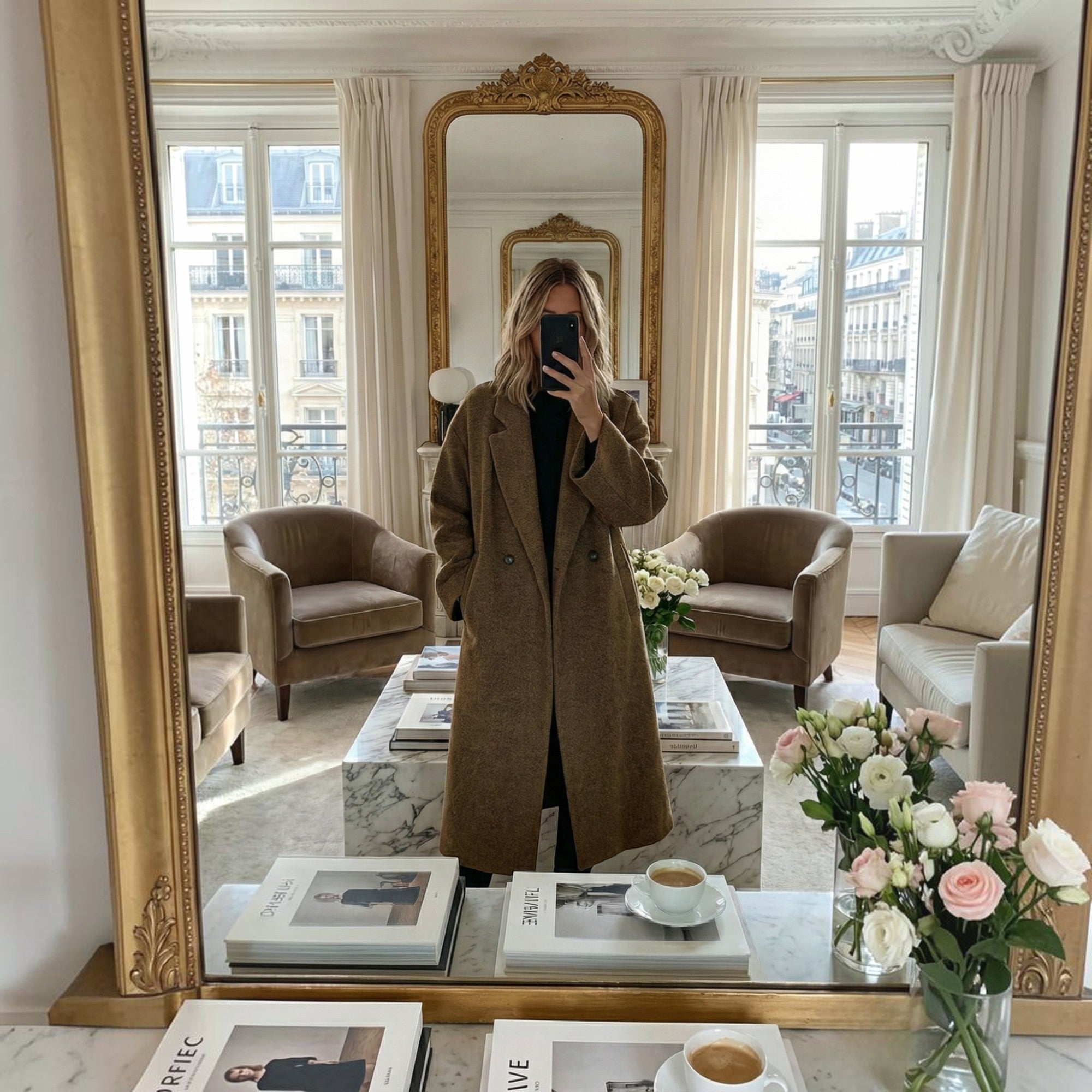 Olive | Women's Wool Blend Maxi Coat Double-Breasted Long Coat