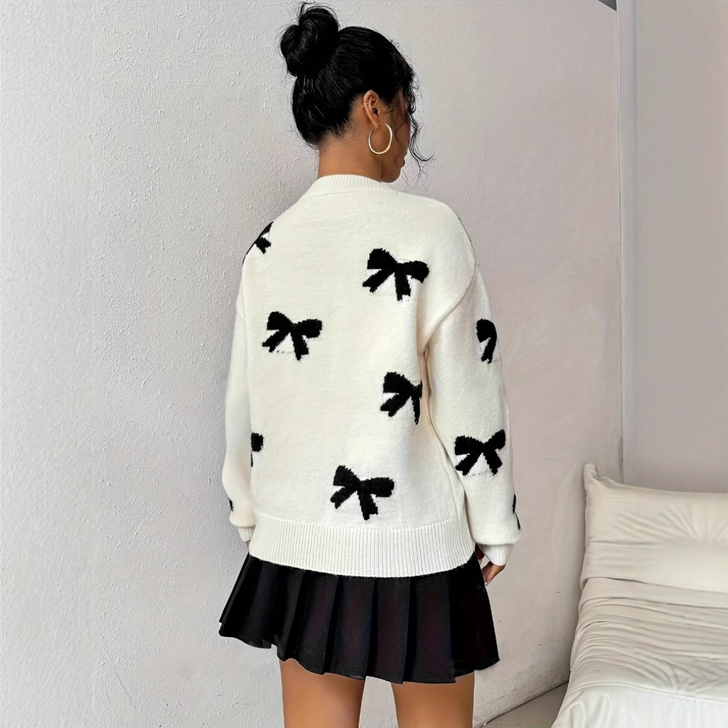 Autumn | Comfy Bow Print Pullover Sweater