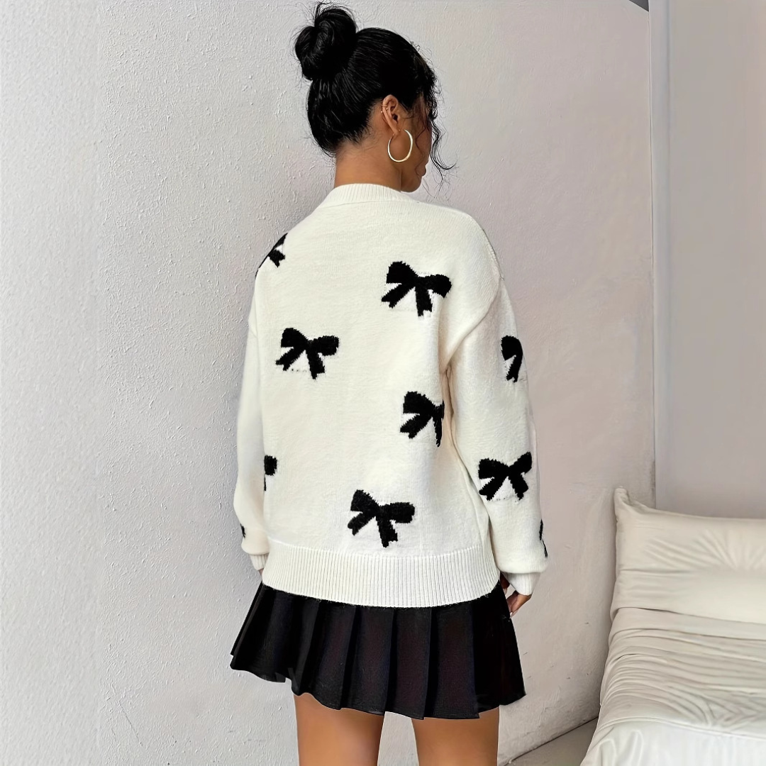 Autumn | Comfy Bow Print Pullover Sweater