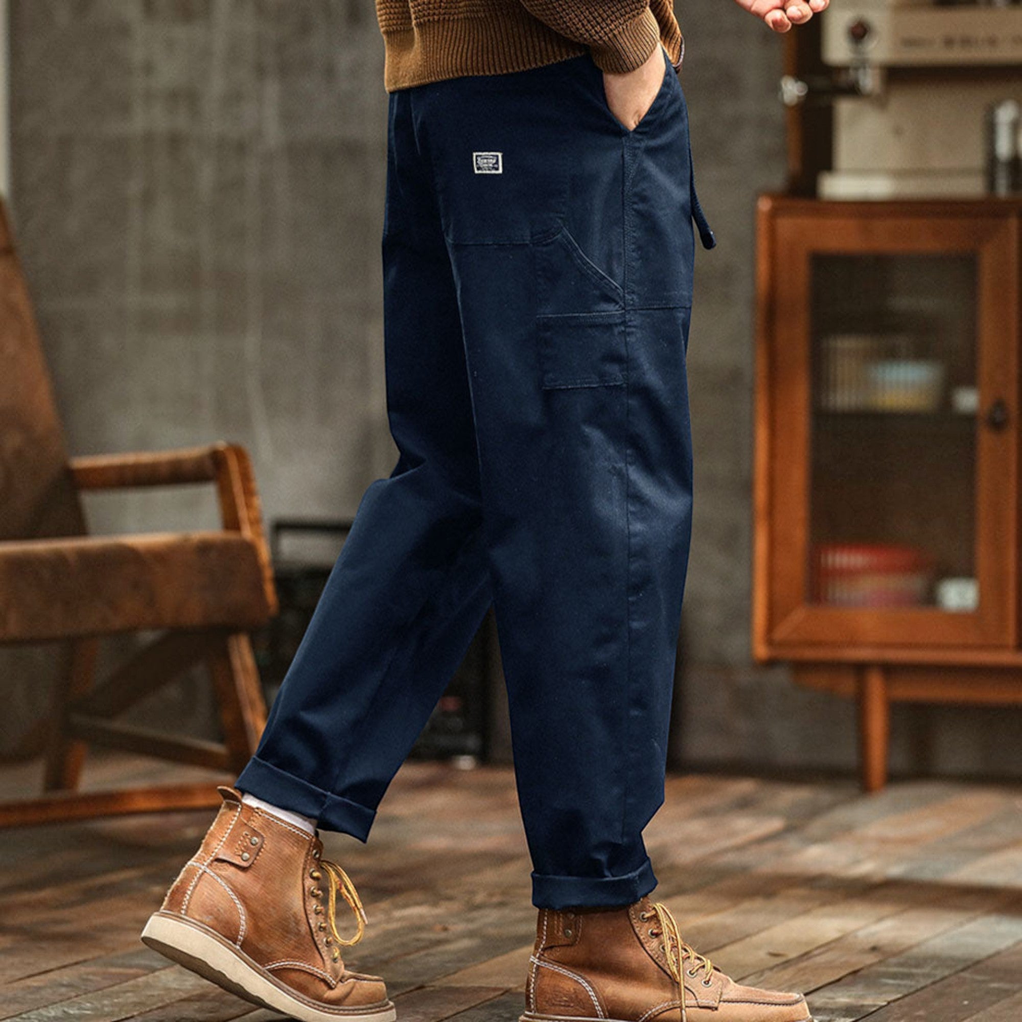 Hugo | Men's Cotton Cargo Pants Multi-Pocket Relaxed Work Casual Pants