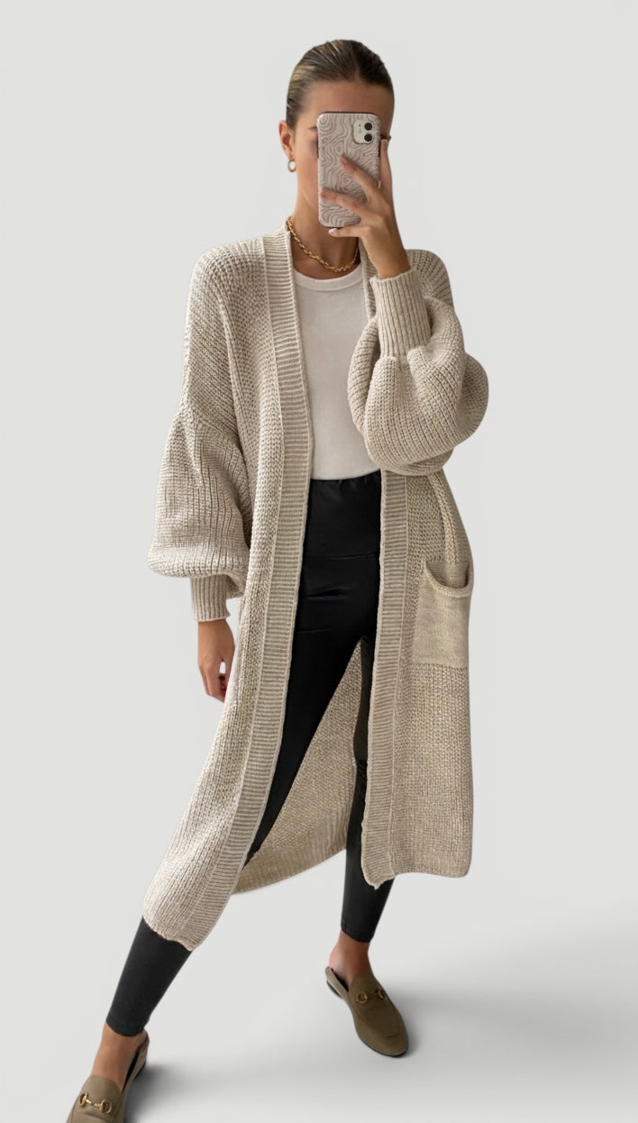 Ellmont London | Women’s Soft Knit Longline Bell Sleeve Layering Cardigan