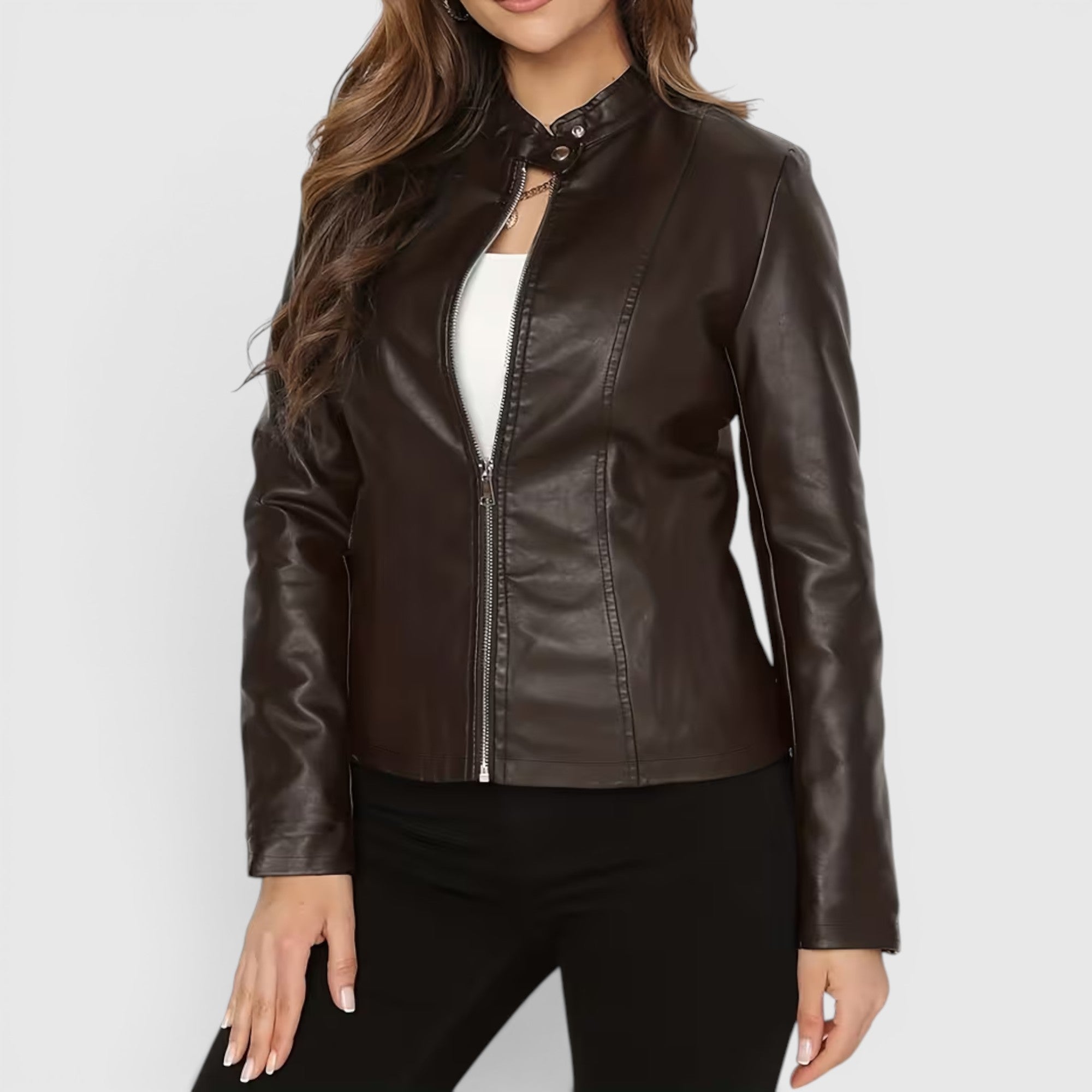 Ellmont London | Leather Jacket Women's Full Zip Stand Collar Casual Outerwear
