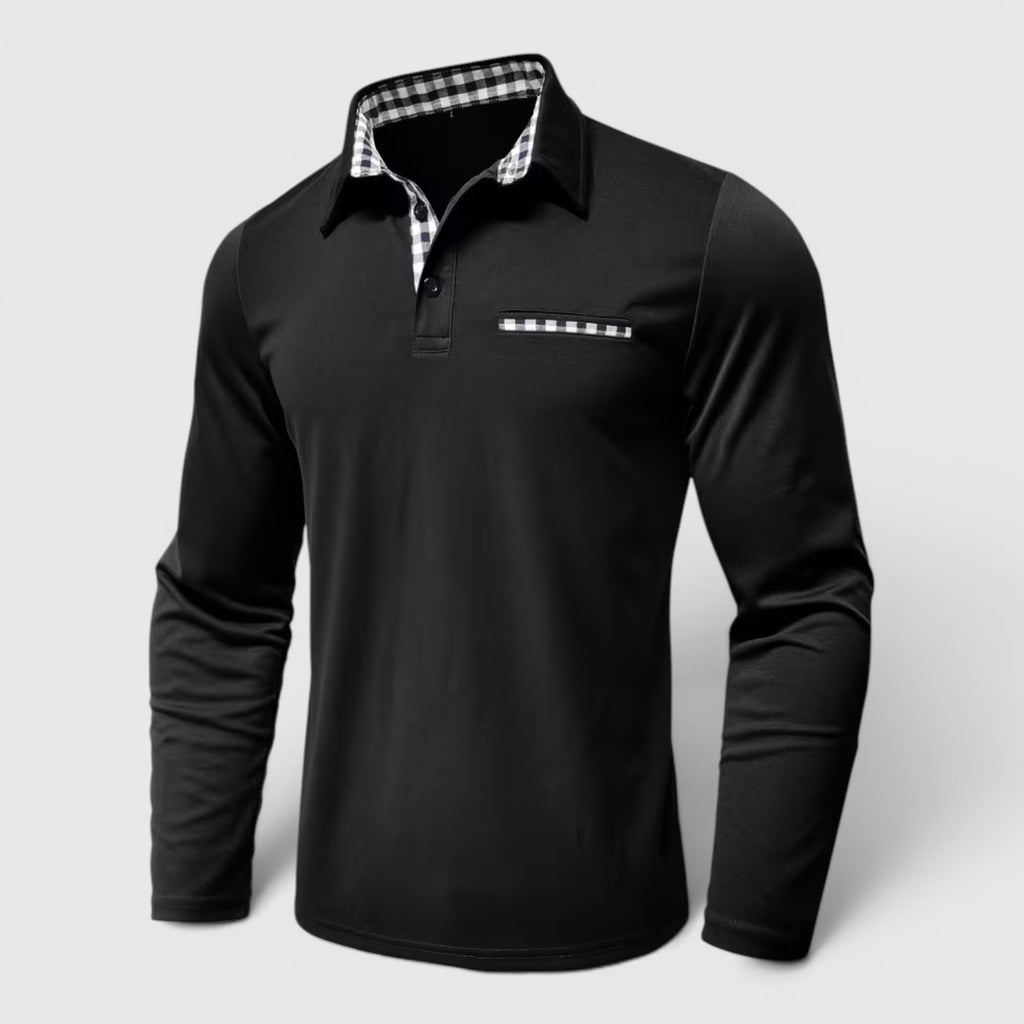 Ellmont London | Men's Polo Longsleeve V-Neck Sweater Quick-Dry Plaid Shirt