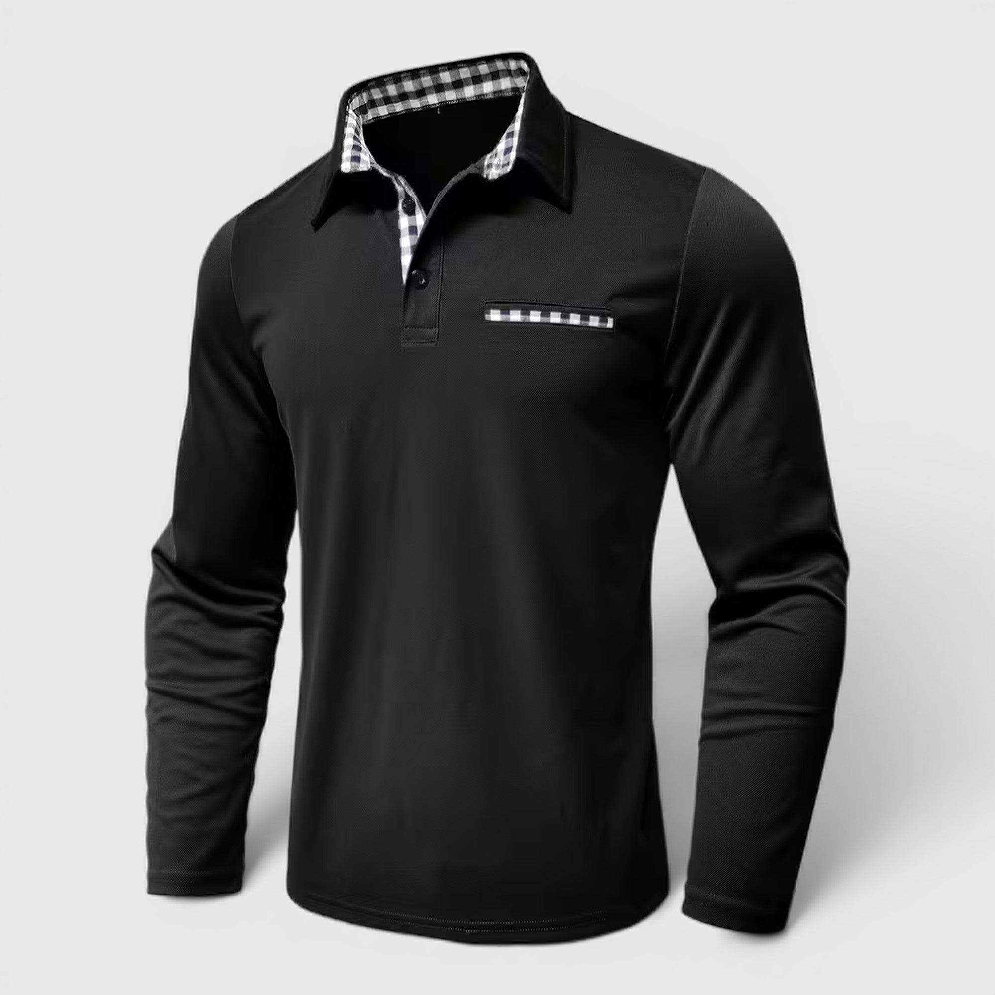 Ellmont London | Men's Polo Longsleeve V-Neck Sweater Quick-Dry Plaid Shirt