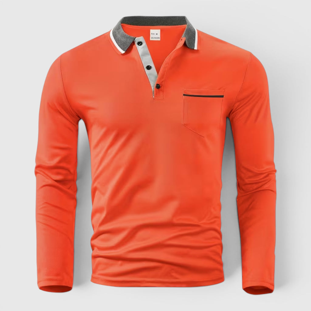 Ellmont London | Men's Long Sleeve Polo Shirt Contrast Collar Regular Fit Button Up