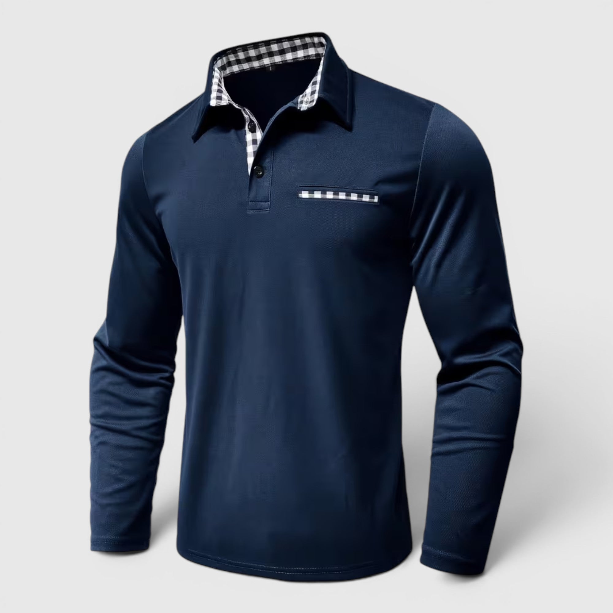 Ellmont London | Men's Polo Longsleeve V-Neck Sweater Quick-Dry Plaid Shirt