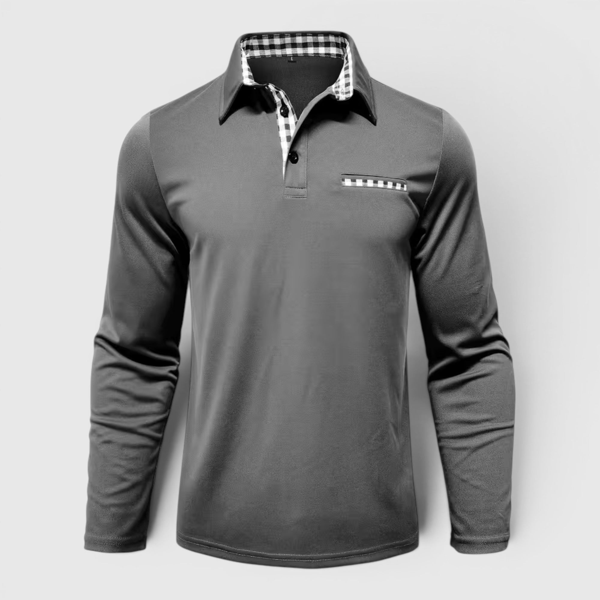 Ellmont London | Men's Polo Longsleeve V-Neck Sweater Quick-Dry Plaid Shirt
