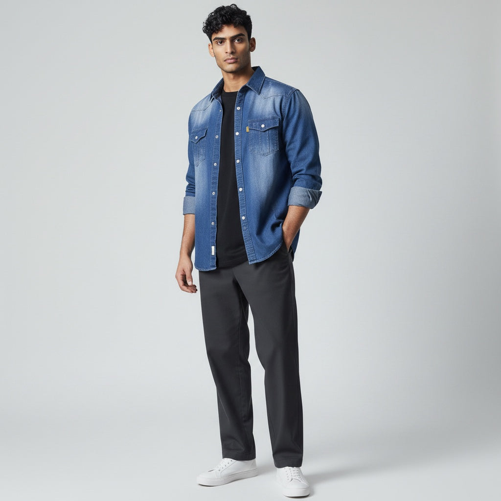Ellmont London | Men’s Button-Up Denim Shirt for Everyday Wear With Pockets
