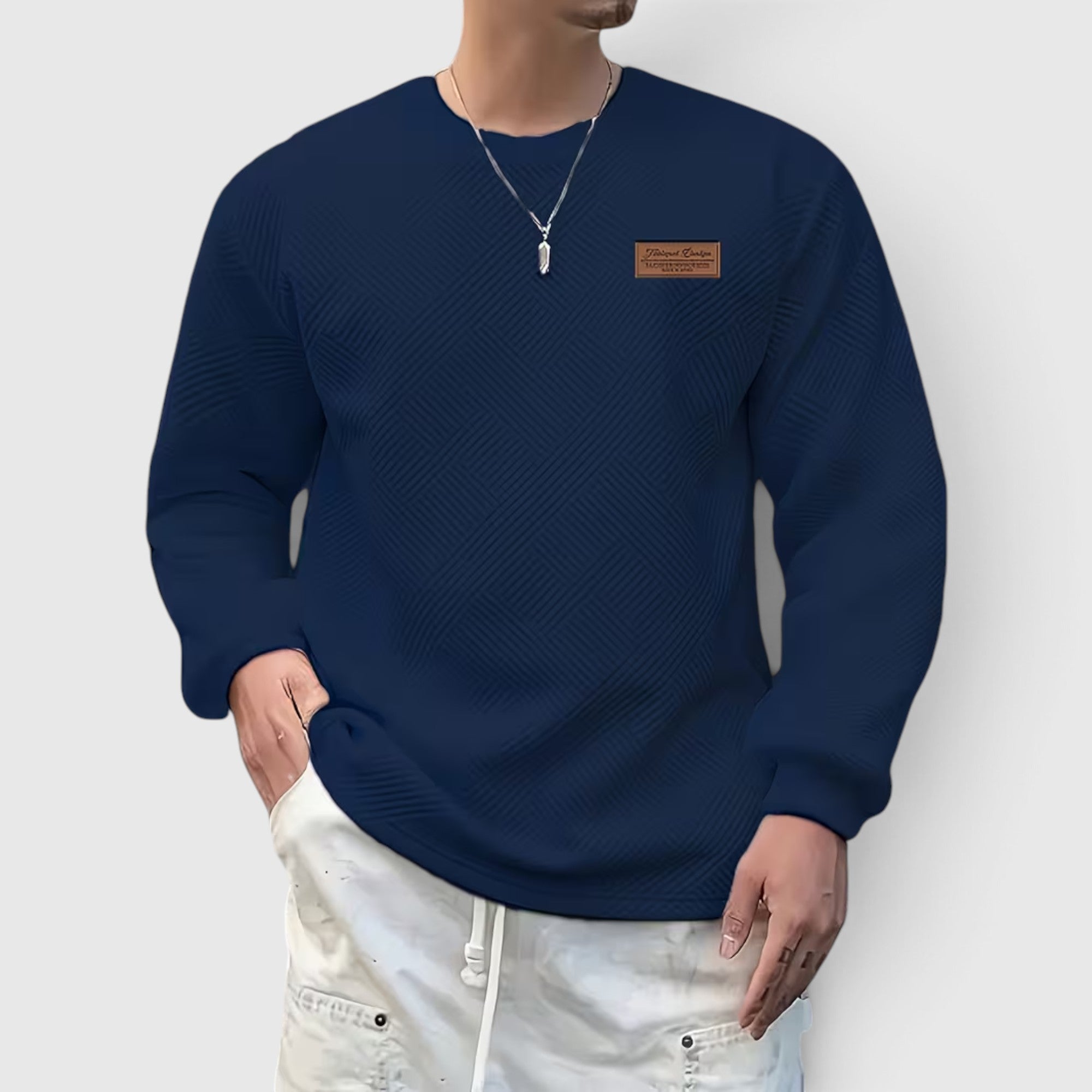 Nathan | Men's Casual Jacquard Sweatshirt – Long Sleeve Crew Neck Sweater