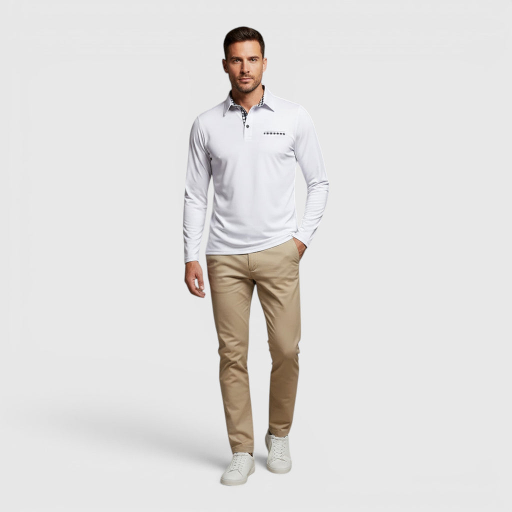 Ellmont London | Men's Polo Longsleeve V-Neck Sweater Quick-Dry Plaid Shirt