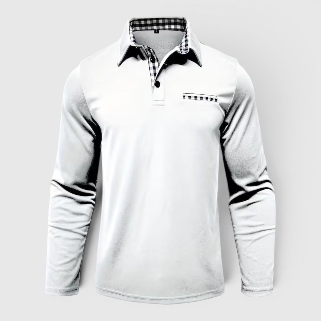 Ellmont London | Men's Polo Longsleeve V-Neck Sweater Quick-Dry Plaid Shirt