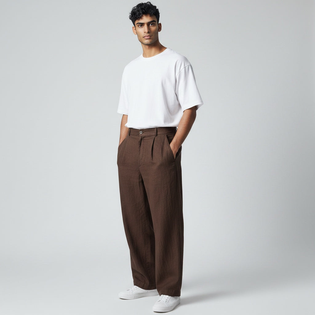 Ellmont London | Men’s Casual Wide Leg Drawstring Summer Linen Trousers
