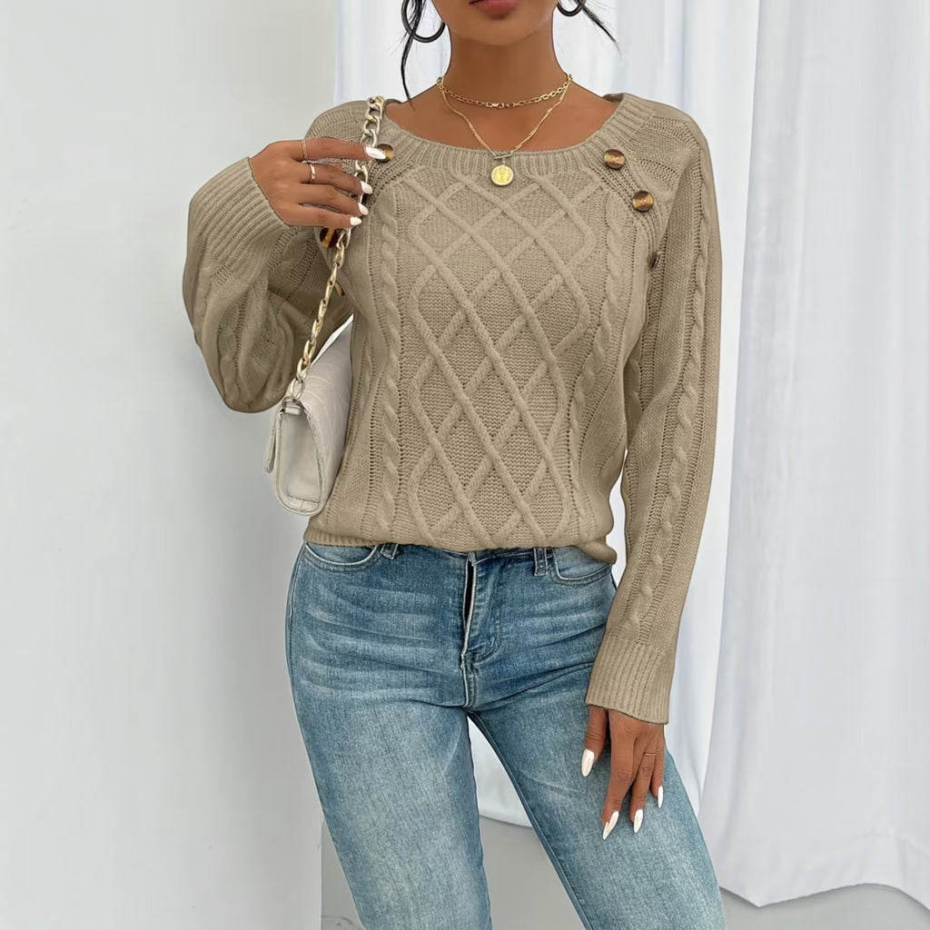 Ellmont London | Women's Soft Knit Sweater Pullover with Button Detail