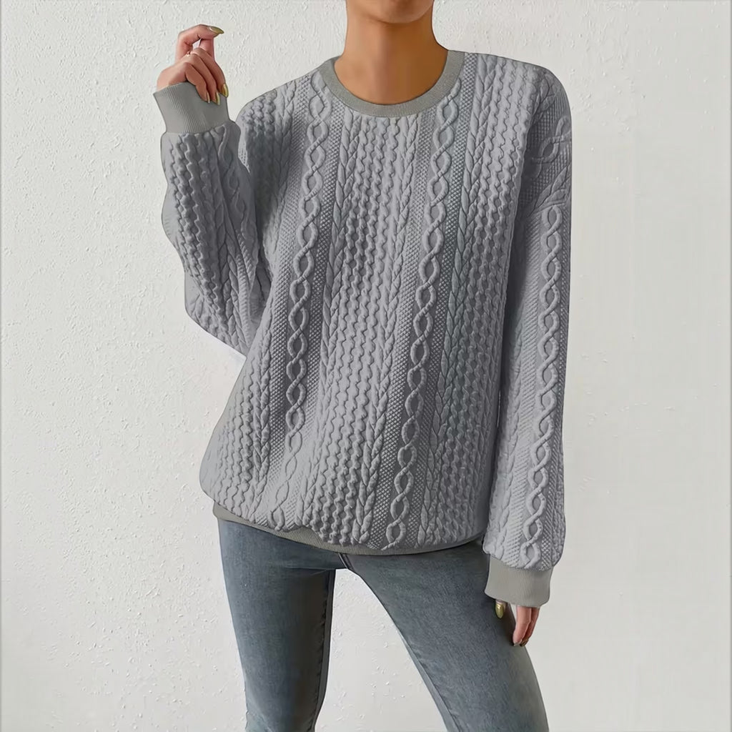 Nadia | Women's Crewneck Sweater – Textured Long Sleeve Casual Pullover