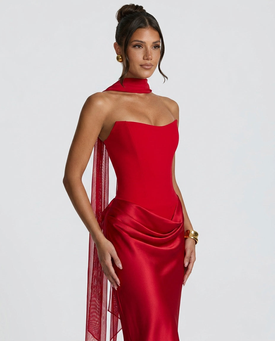 Women's Satin Look Tie-Up Maxi Dress