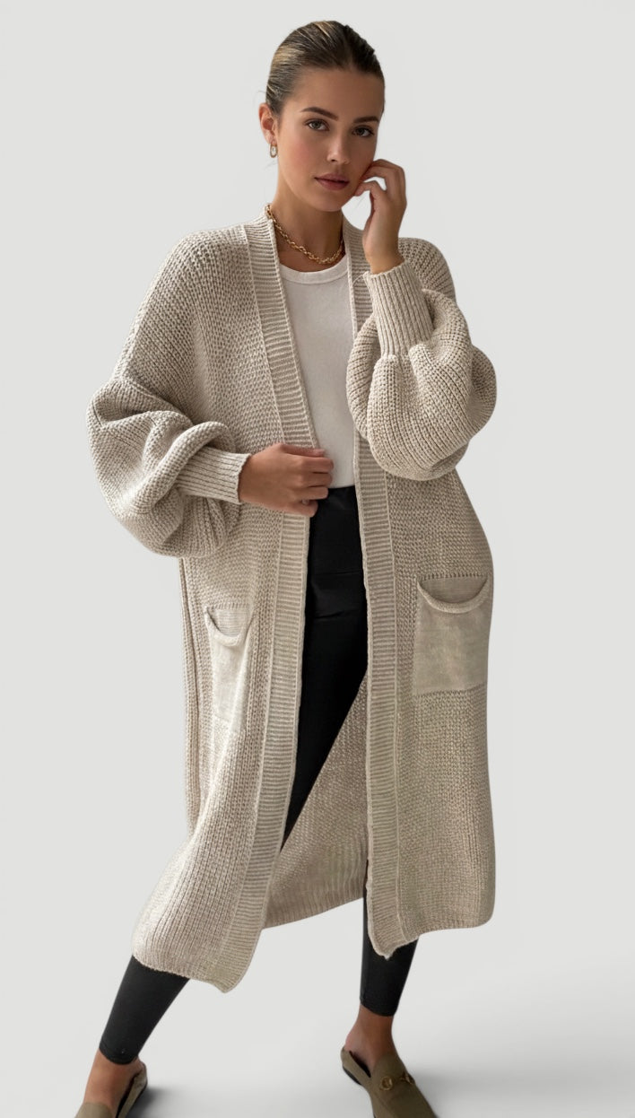 Ellmont London | Women’s Soft Knit Longline Bell Sleeve Layering Cardigan