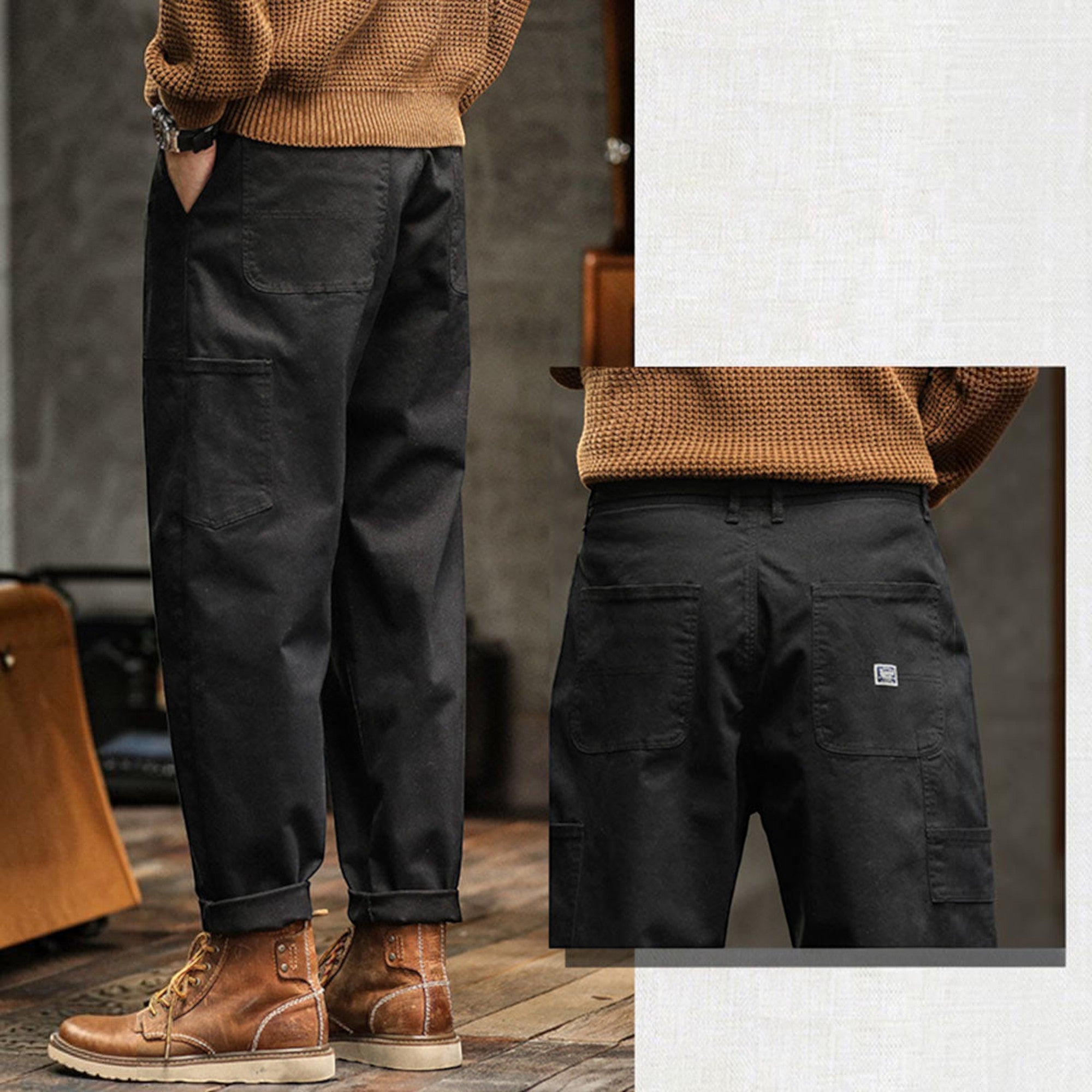 Hugo | Men's Cotton Cargo Pants Multi-Pocket Relaxed Work Casual Pants