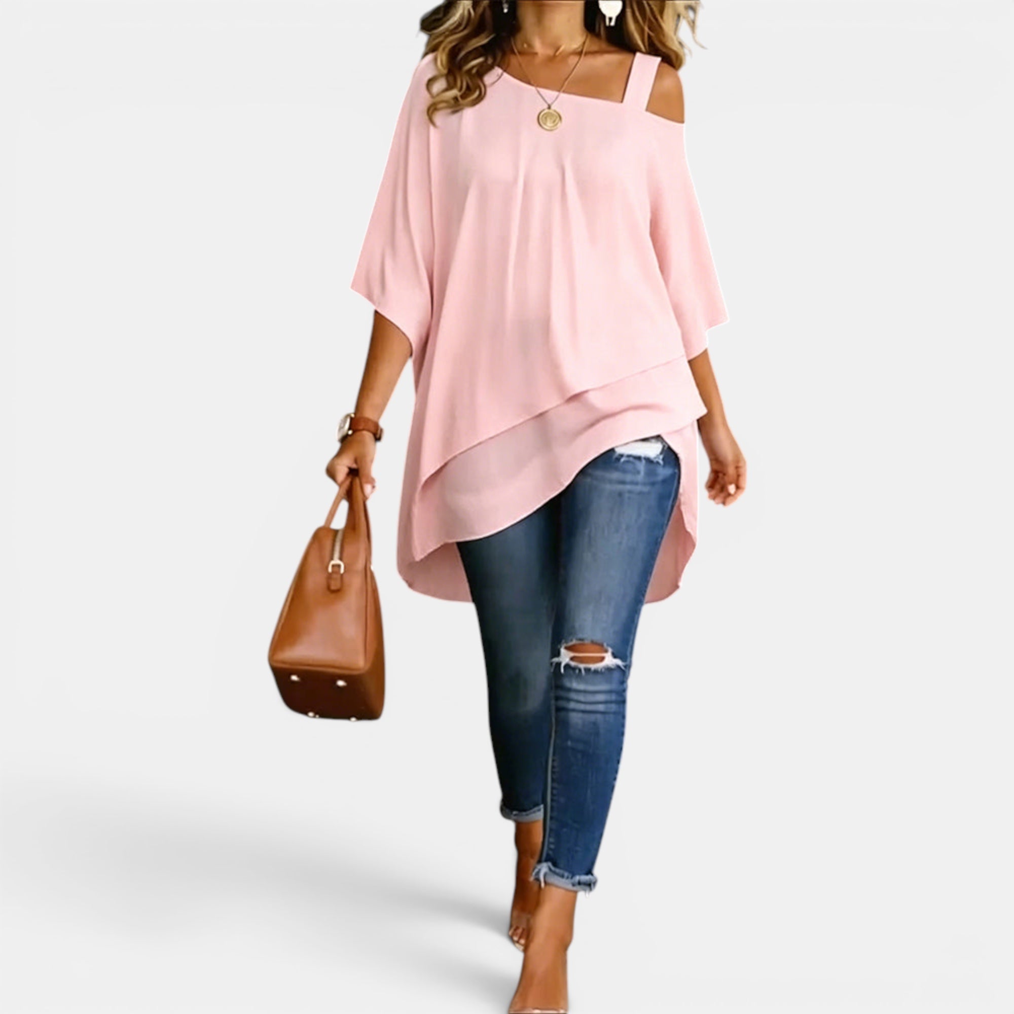 Ellmont London | Women's Cold Shoulder Asymmetric Tunic Top