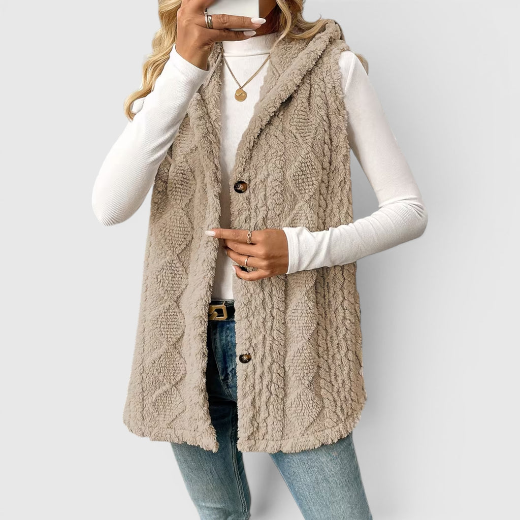 Ellmont London | Women's Warm Vest Button Front Hooded Outerwear