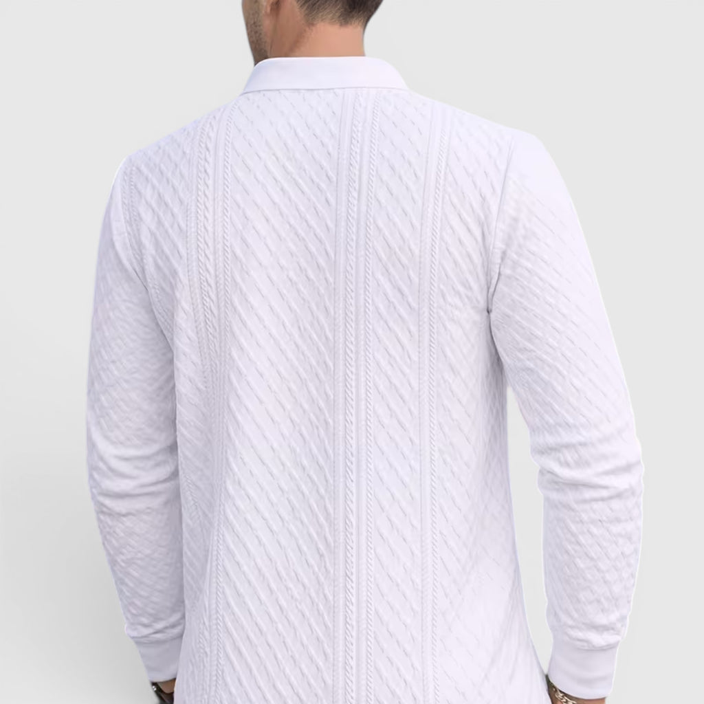 Karl | Men's Long Sleeve Jacquard Polo Shirt Crewneck Sweater Look