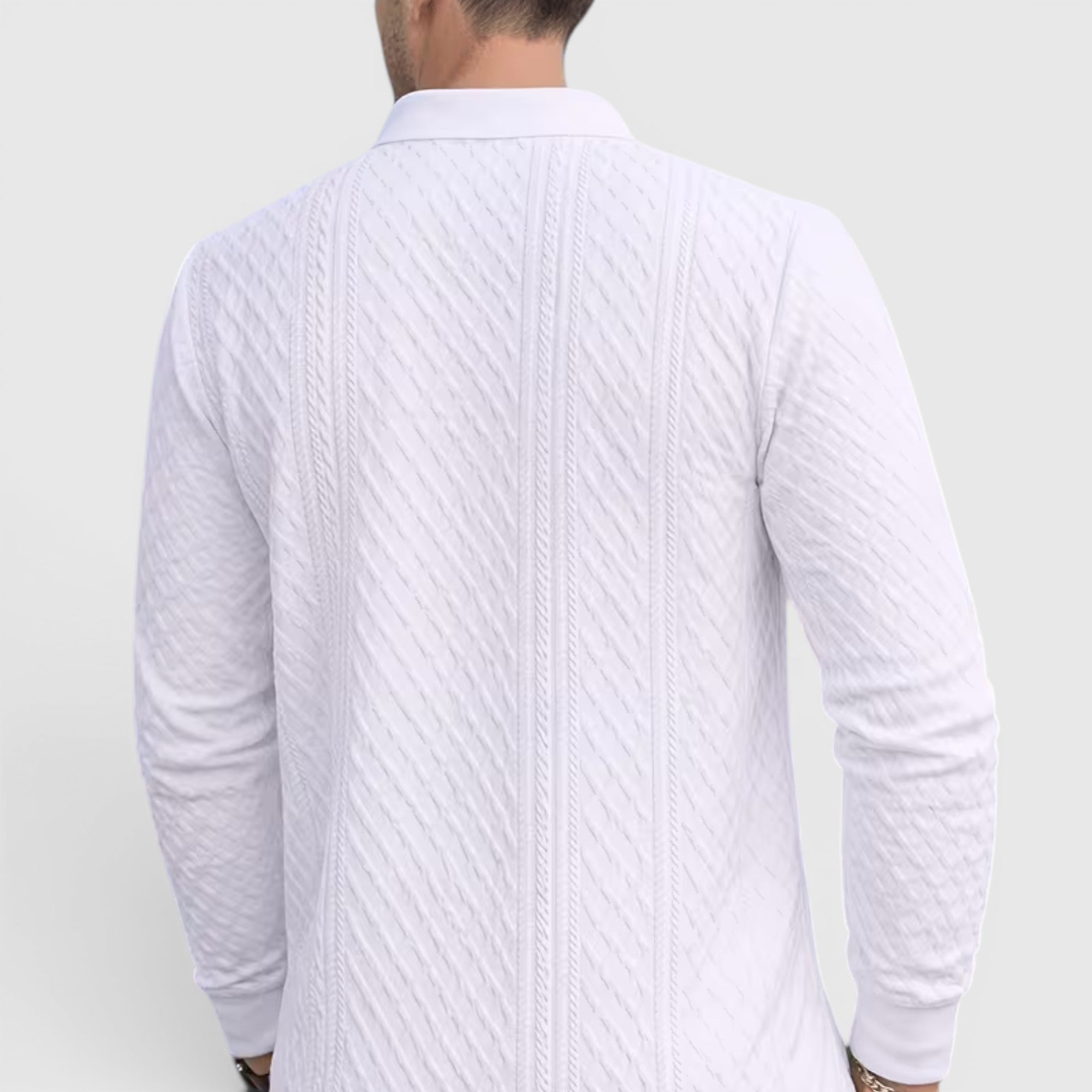 Karl | Men's Long Sleeve Jacquard Polo Shirt Crewneck Sweater Look