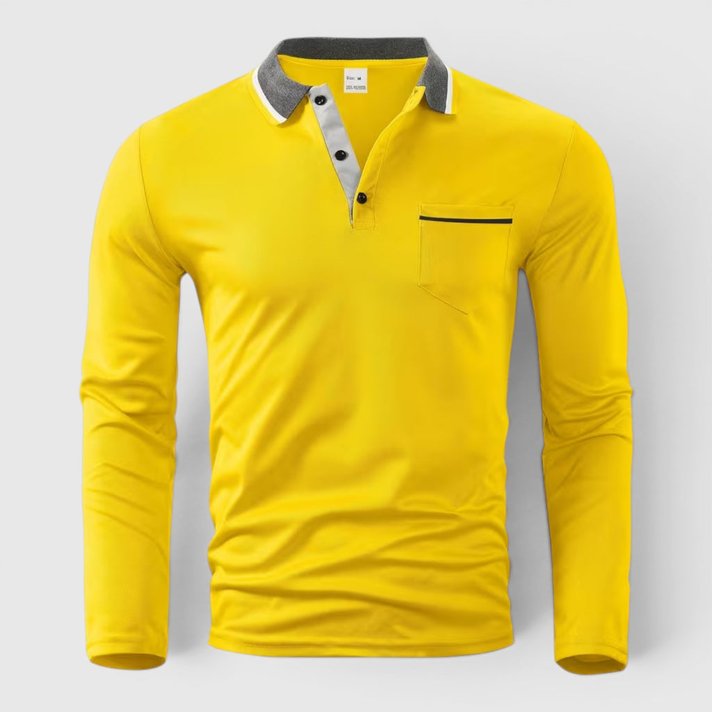 Ellmont London | Men's Long Sleeve Polo Shirt Contrast Collar Regular Fit Button Up