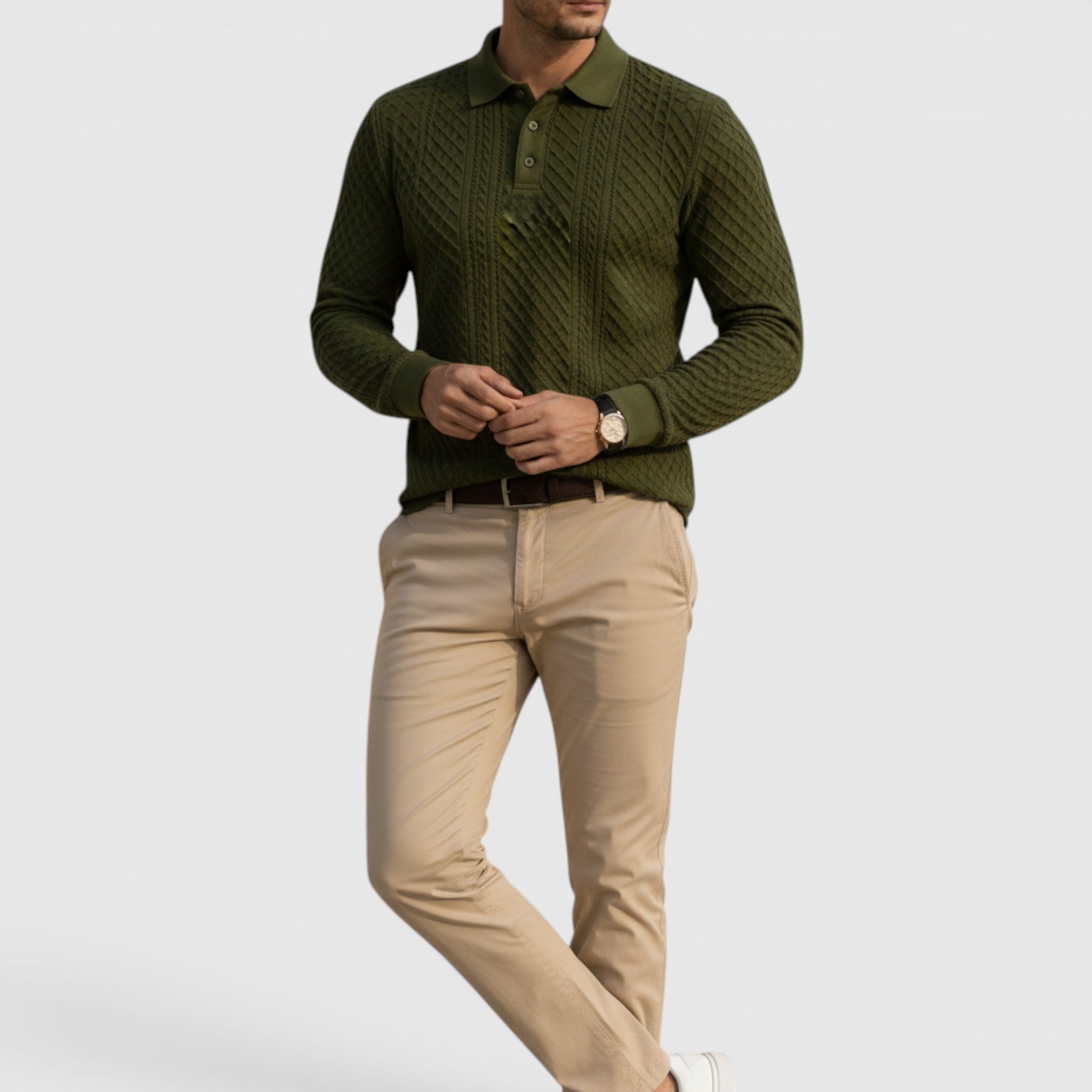 Karl | Men's Long Sleeve Jacquard Polo Shirt Crewneck Sweater Look