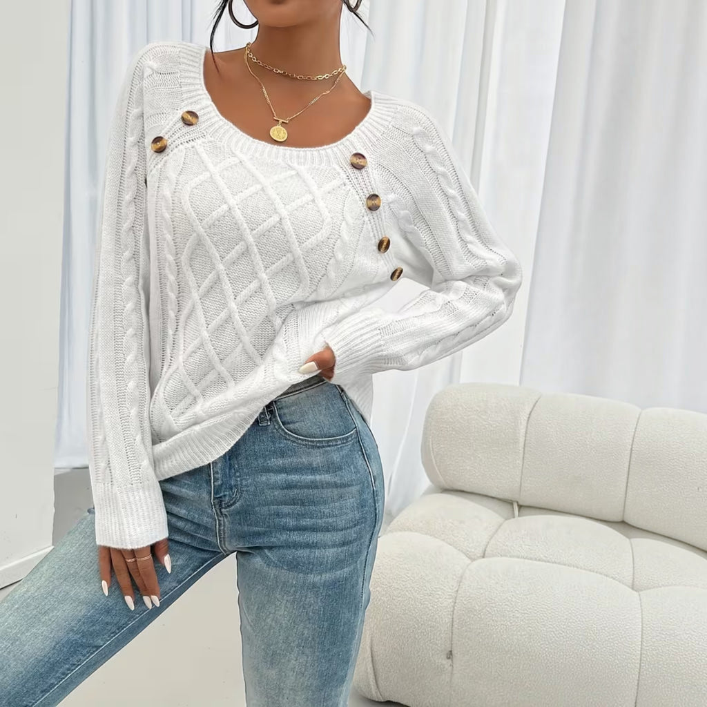 Ellmont London | Women's Soft Knit Sweater Pullover with Button Detail