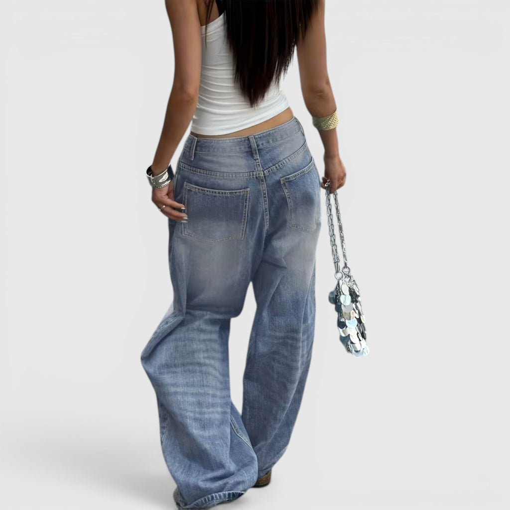 Ellmont London | Women's Oversized Baggy Jeans Straight Leg Casual Floor Length Pants