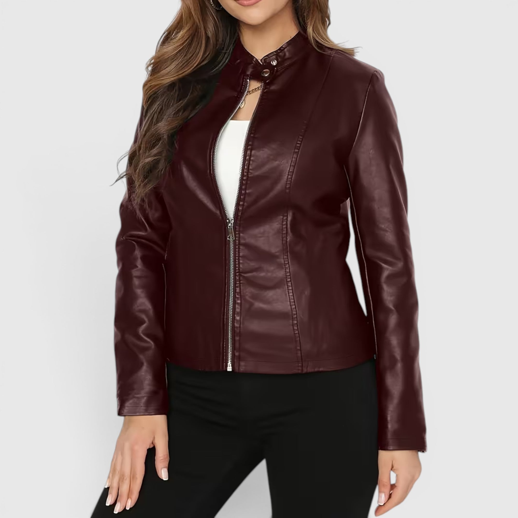 Ellmont London | Leather Jacket Women's Full Zip Stand Collar Casual Outerwear