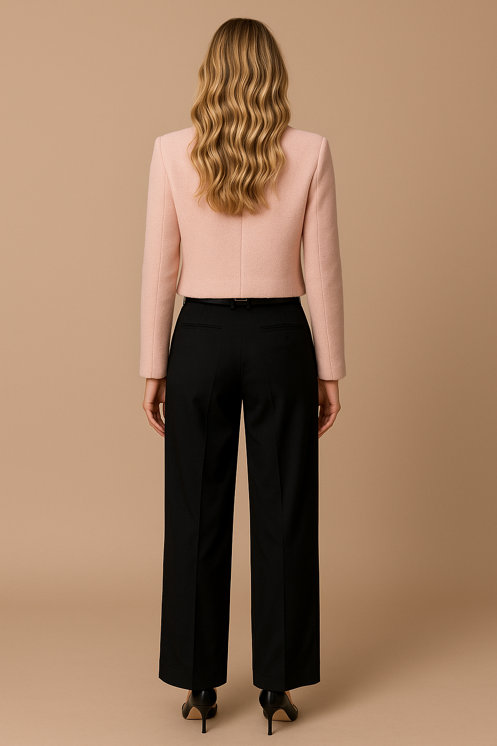 Isla | Cropped Tweed Blazer with Gold Buttons and Flap Pockets - Light Pink back