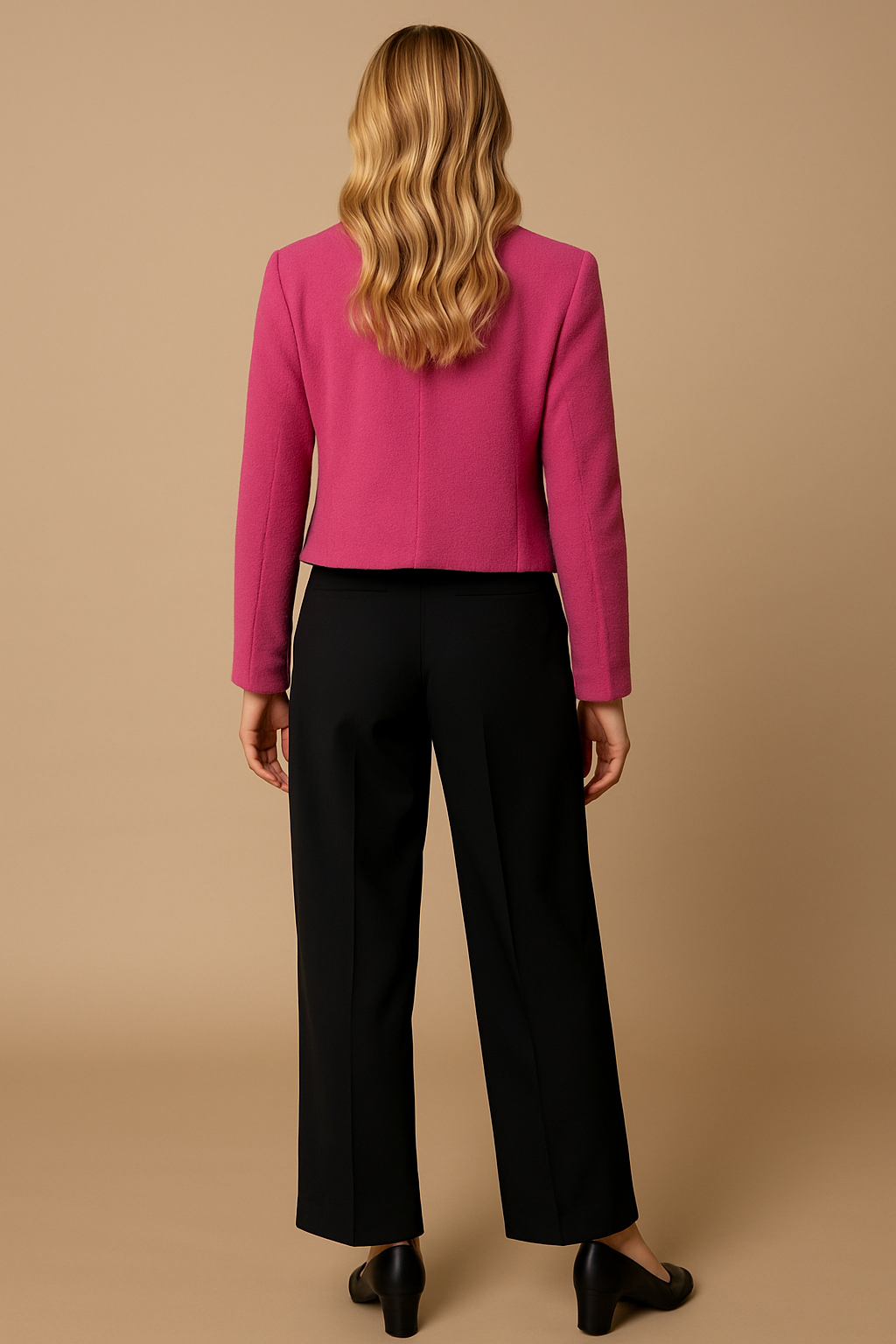 Isla | Cropped Tweed Blazer with Gold Buttons and Flap Pockets - Pink back