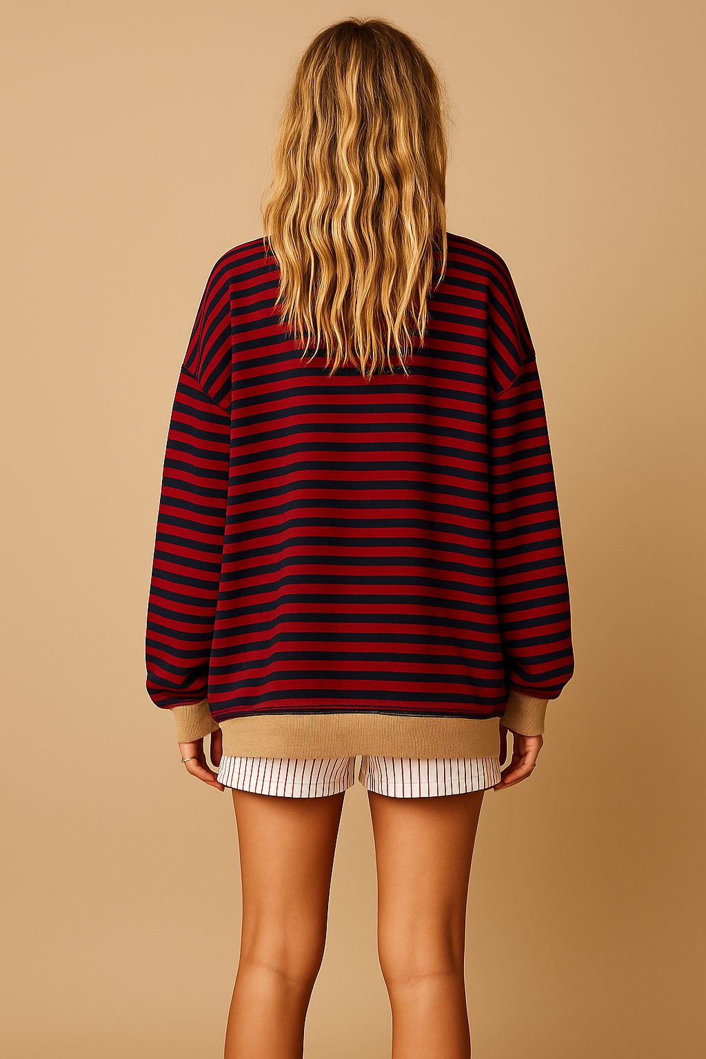Sofia | Oversized Striped Sweatshirt with Contrast Trim and Drop Shoulders - Black & Red back