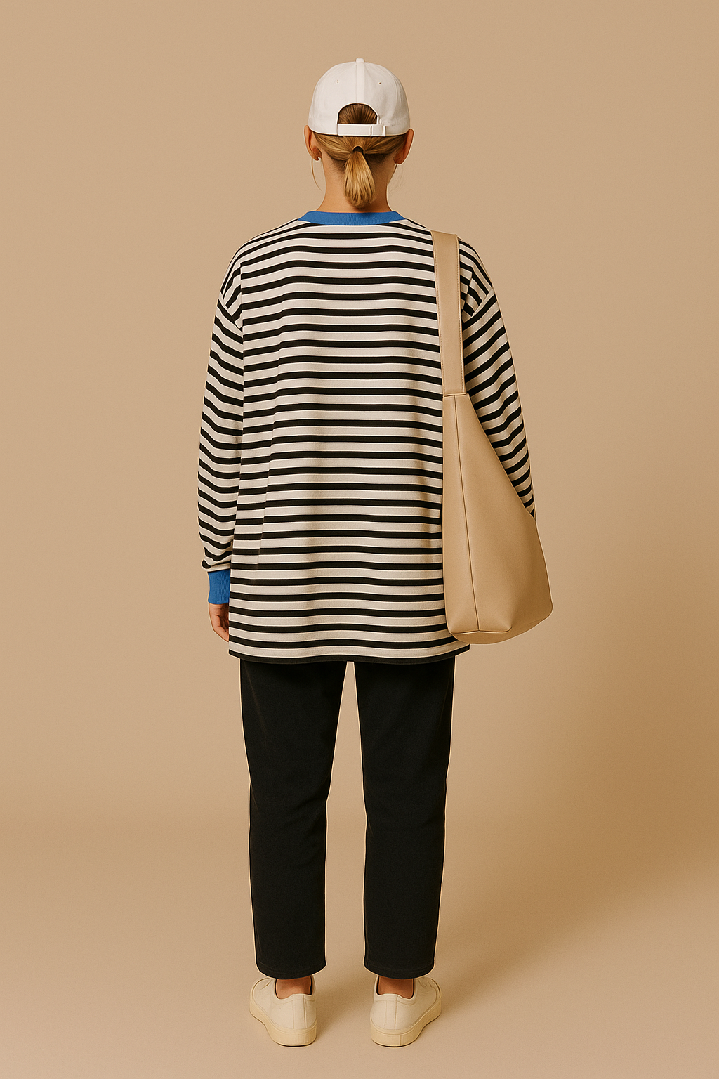 Sofia | Oversized Striped Sweatshirt with Contrast Trim and Drop Shoulders - Blue & Black back