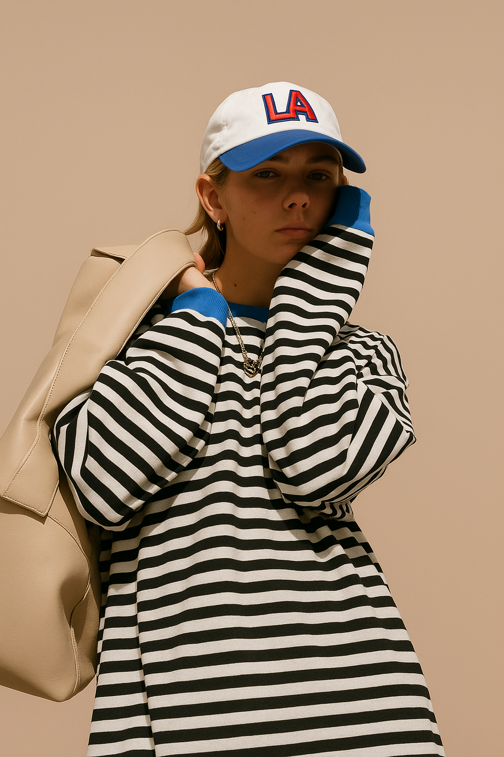 Sofia | Oversized Striped Sweatshirt with Contrast Trim and Drop Shoulders - Blue & Black