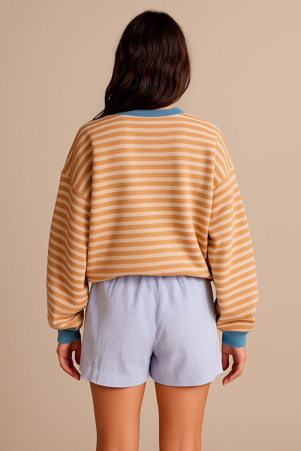Sofia | Oversized Striped Sweatshirt with Contrast Trim and Drop Shoulders - Orange Stripes back