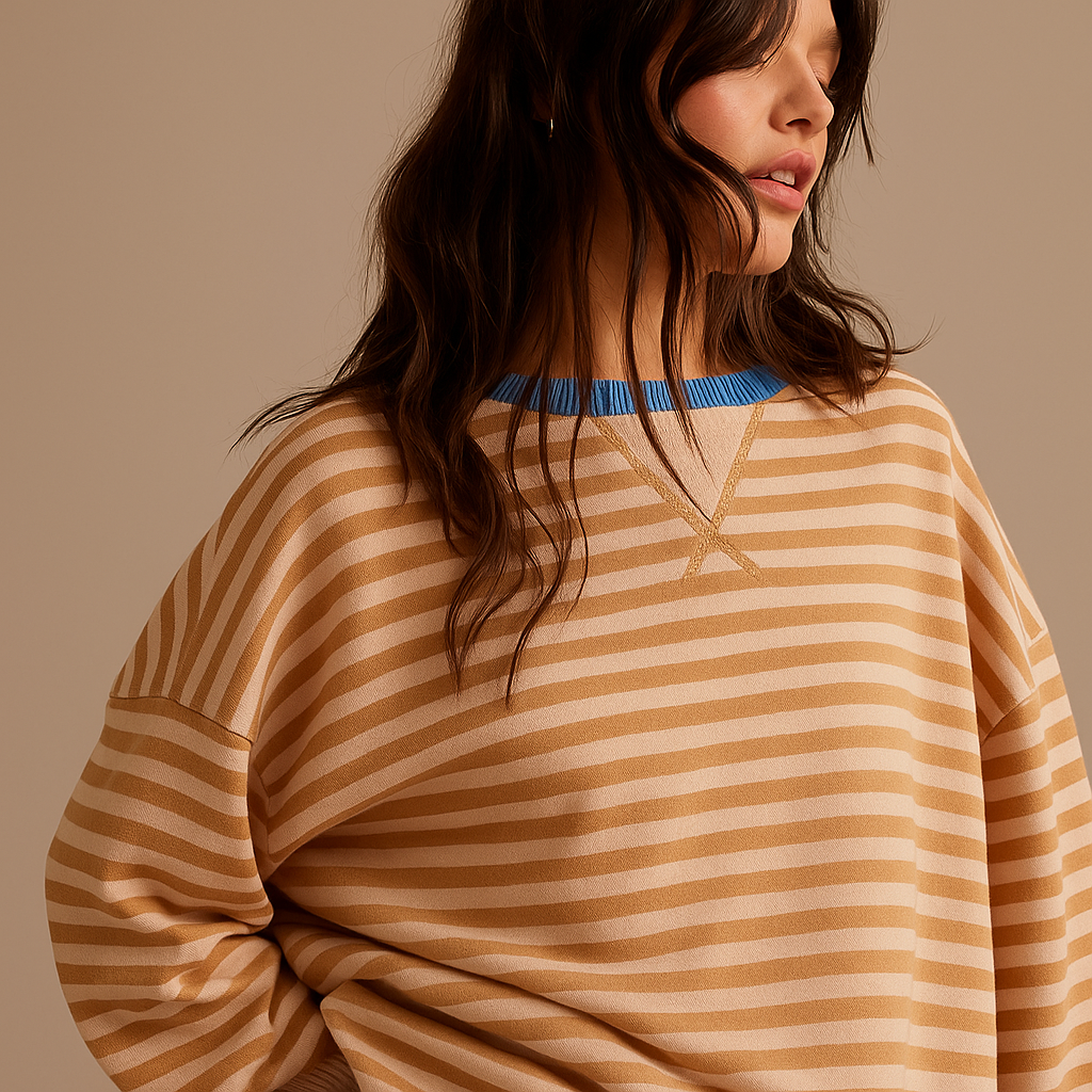 Sofia | Oversized Striped Sweatshirt with Contrast Trim and Drop Shoulders - Orange Stripes detail