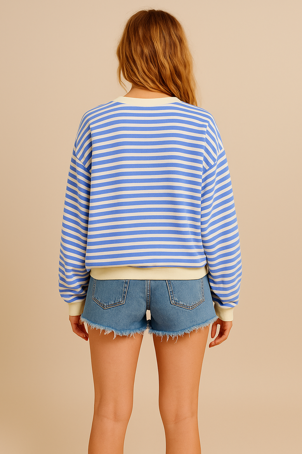 Sofia | Oversized Striped Sweatshirt with Contrast Trim and Drop Shoulders - Sky Blue back