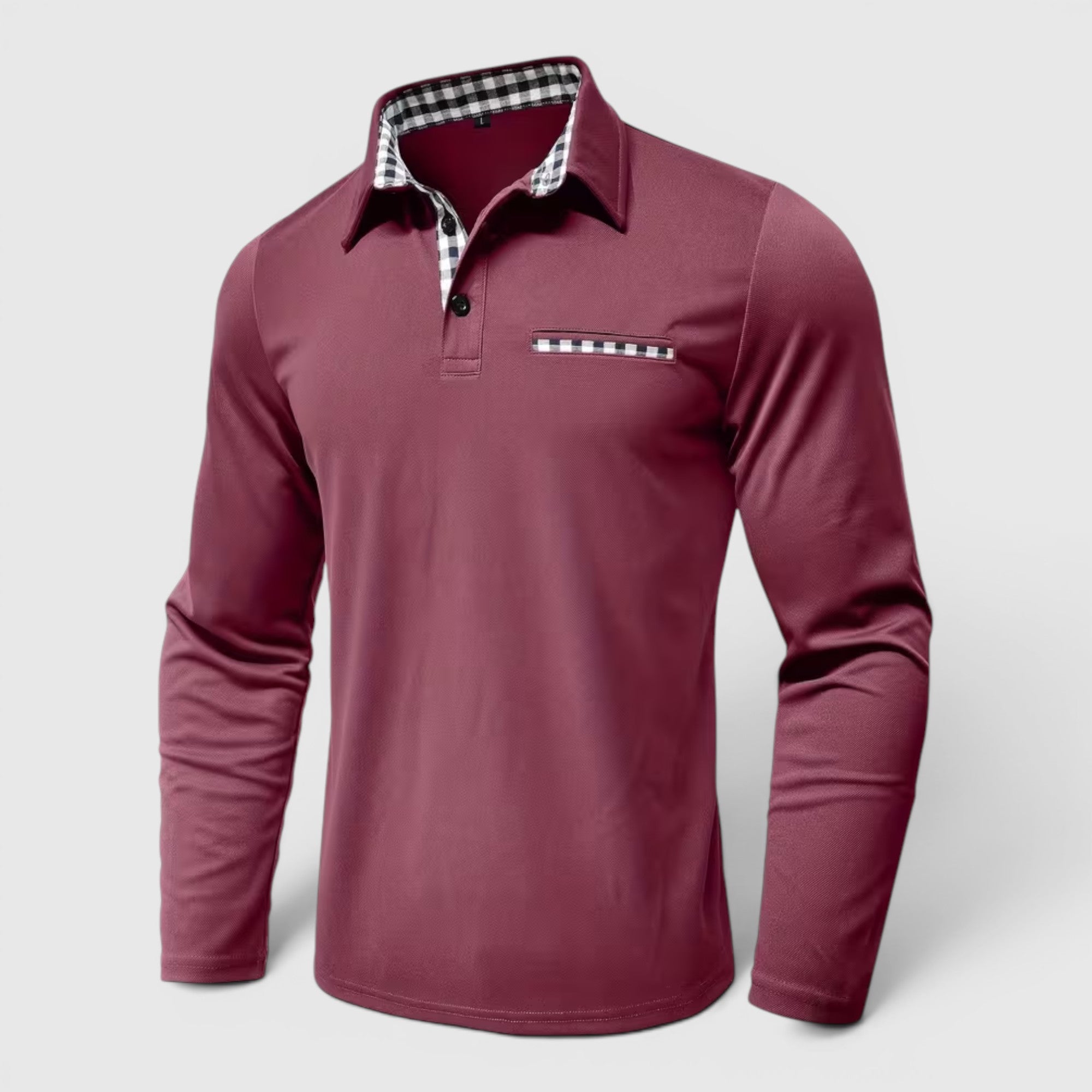 Ellmont London | Men's Polo Longsleeve V-Neck Sweater Quick-Dry Plaid Shirt