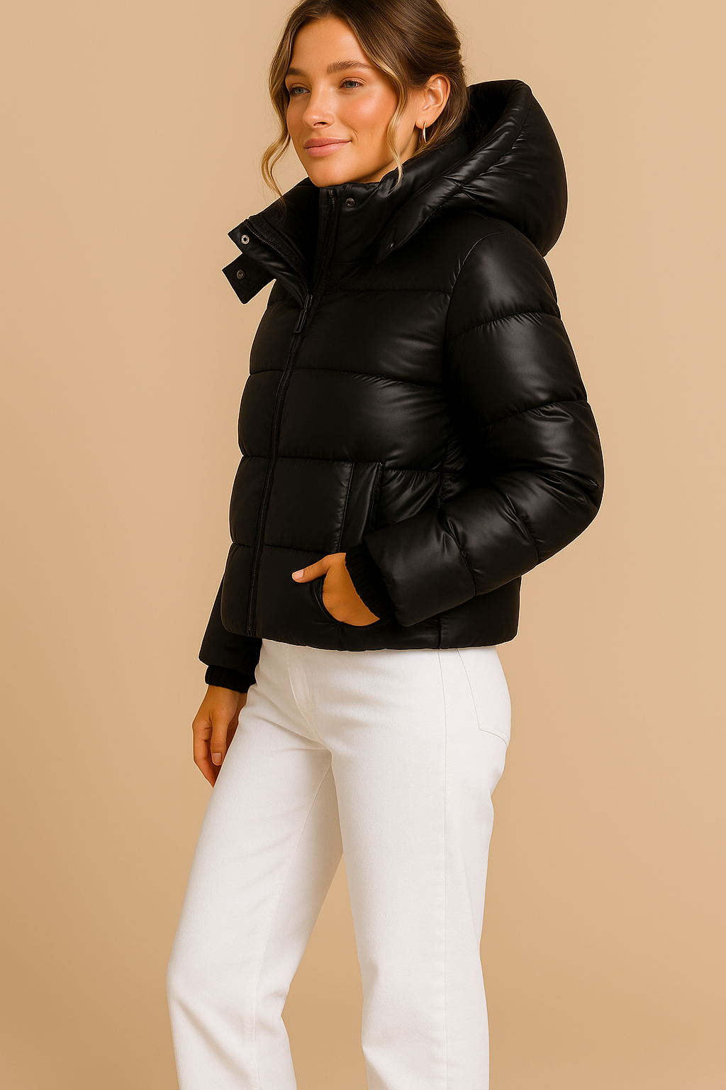 Chloe | Women's Hooded Puffer Jacket | Lightweight Quilted Winter Coat | Warm Insulated Jacket - Black
