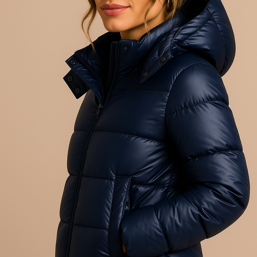 Chloe | Women's Hooded Puffer Jacket | Lightweight Quilted Winter Coat | Warm Insulated Jacket - Navy detail