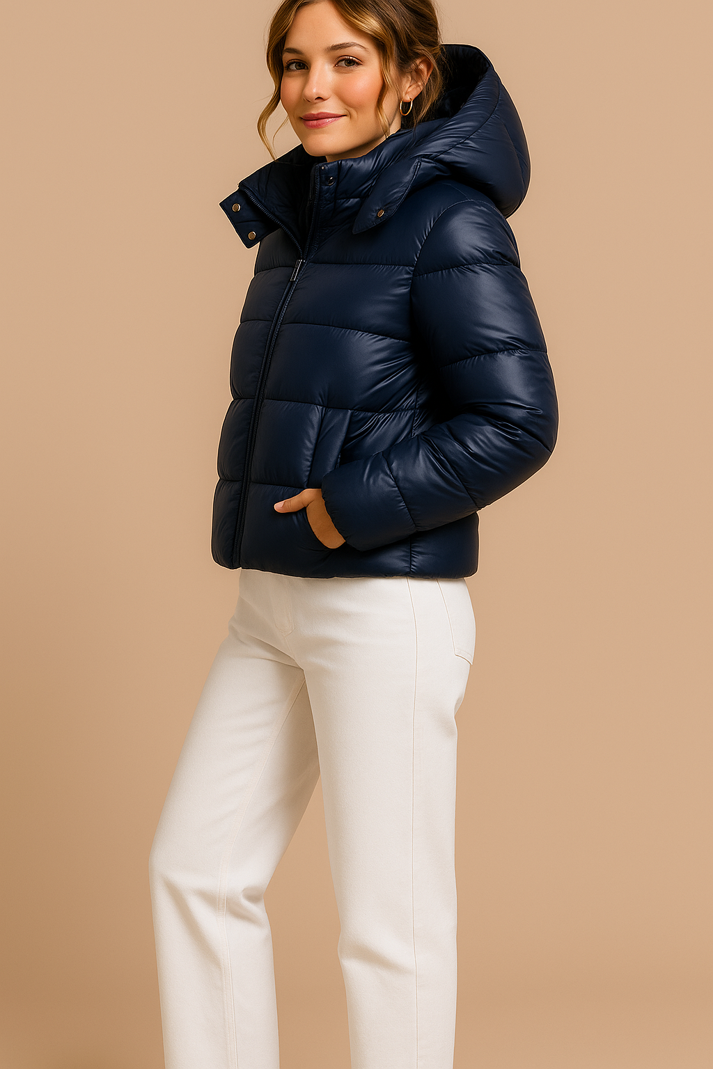 Chloe | Women's Hooded Puffer Jacket | Lightweight Quilted Winter Coat | Warm Insulated Jacket - Navy