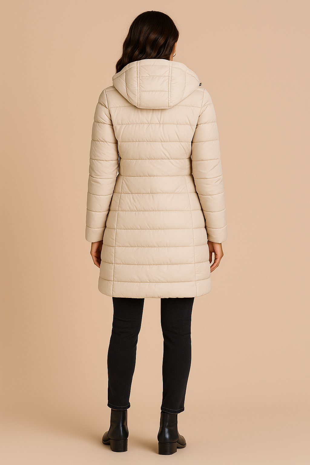 Amelia | Women's Long Hooded Puffer Jacket | Insulated Winter Coat - Beige back